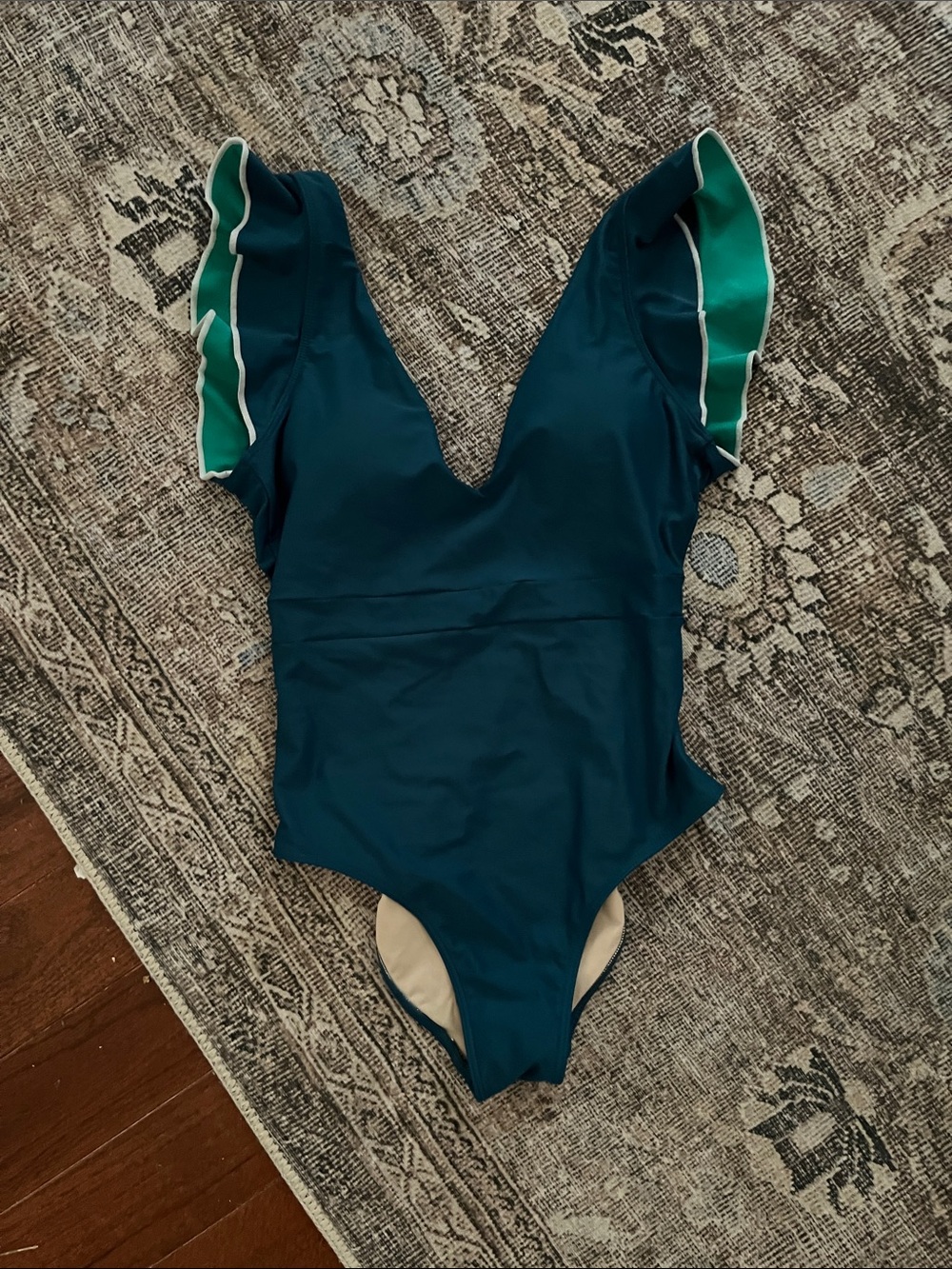 summersalt Teal One-Piece Swimsuit with Green Ruffle Trim